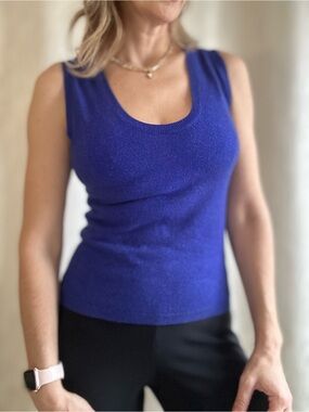 Brora Scottish 100% Cashmere V-Neck Sweater Vest Cobalt Blue Size Small EUC